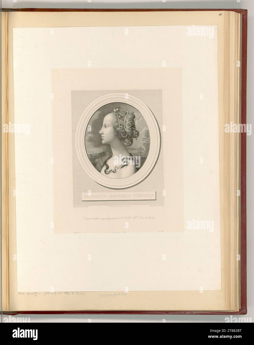 Non stimare (incisore) Ritratto della Simonetta Vespucci. Stampa in rame 1800-1850 , 1800/1850 Foto Stock