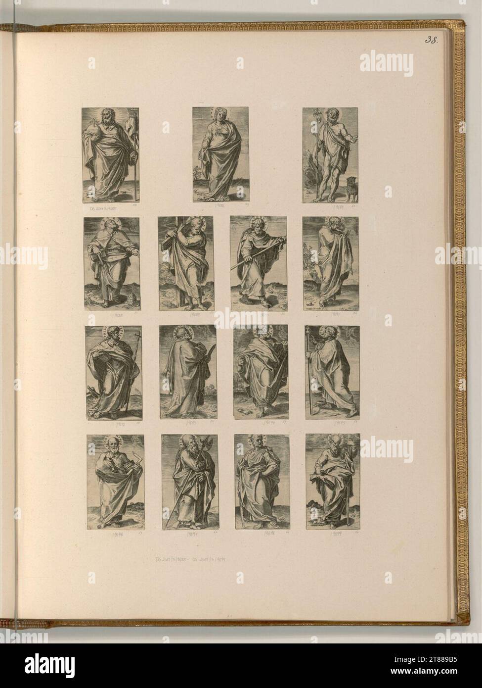 Agostino Carracci (incisore) Gesù Cristo, la Vergine Maria, Giovanni Battista e i dodici apostoli. Stampa in rame 1583 , 1583 Foto Stock