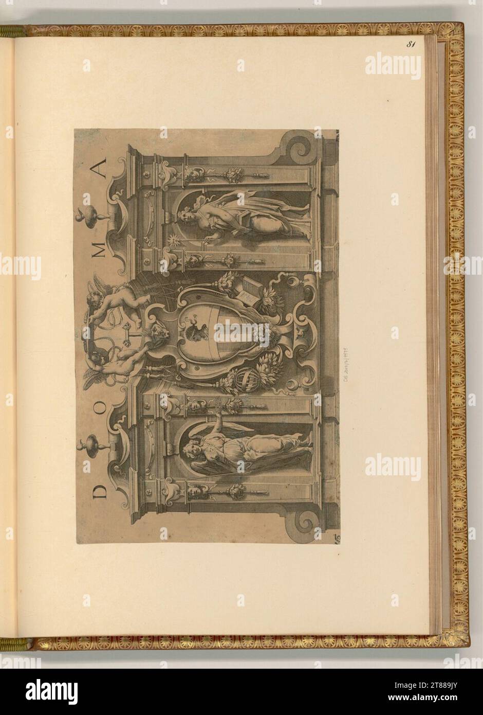 Francesco Villamena (incisore) stemma di un cardinale, circondato da personificazioni. Stampa in rame 1585-1624 , 1585/1624 Foto Stock
