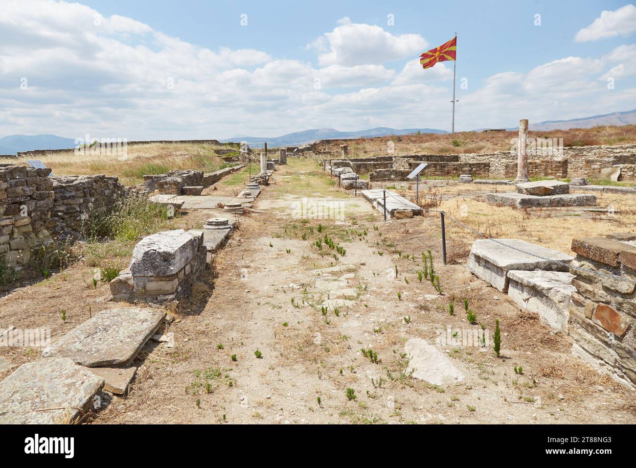 Le antiche rovine di Stobi nella Macedonia del Nord sono note per il suo mosaico ben conservato Foto Stock