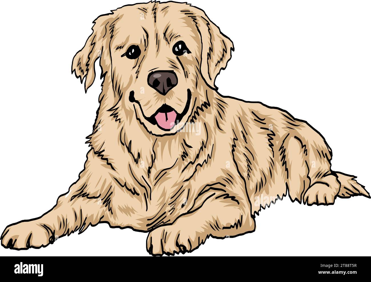 Golden Retriever Puppy Dog Lay Vector Drawing illustrazione Cartoon Art Illustrazione Vettoriale