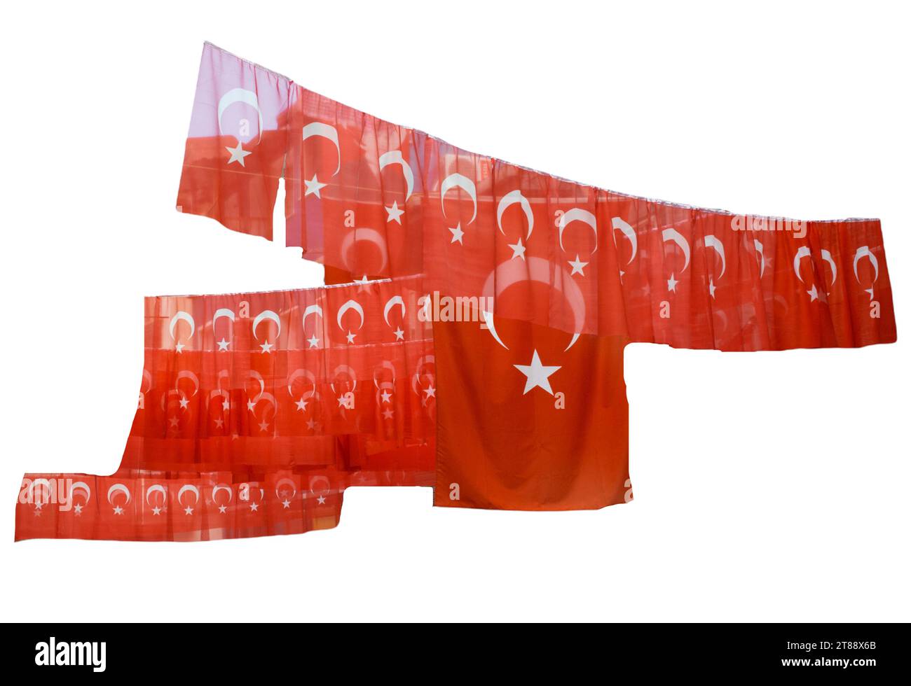 Repubblica nazionale di bandiera della Turchia. Luna a mezzaluna bianca e stella sulla bandiera turca rossa Foto Stock