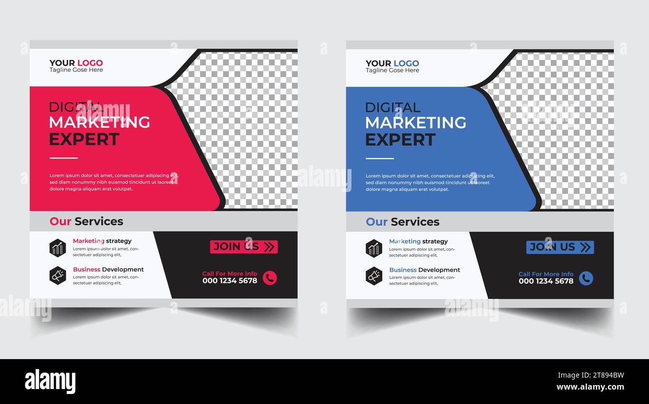 Modello di progettazione banner marketing digitale. Modello di post sui social media per il marketing aziendale digitale. Modello per la progettazione di banner per social media. POS. Social media Illustrazione Vettoriale