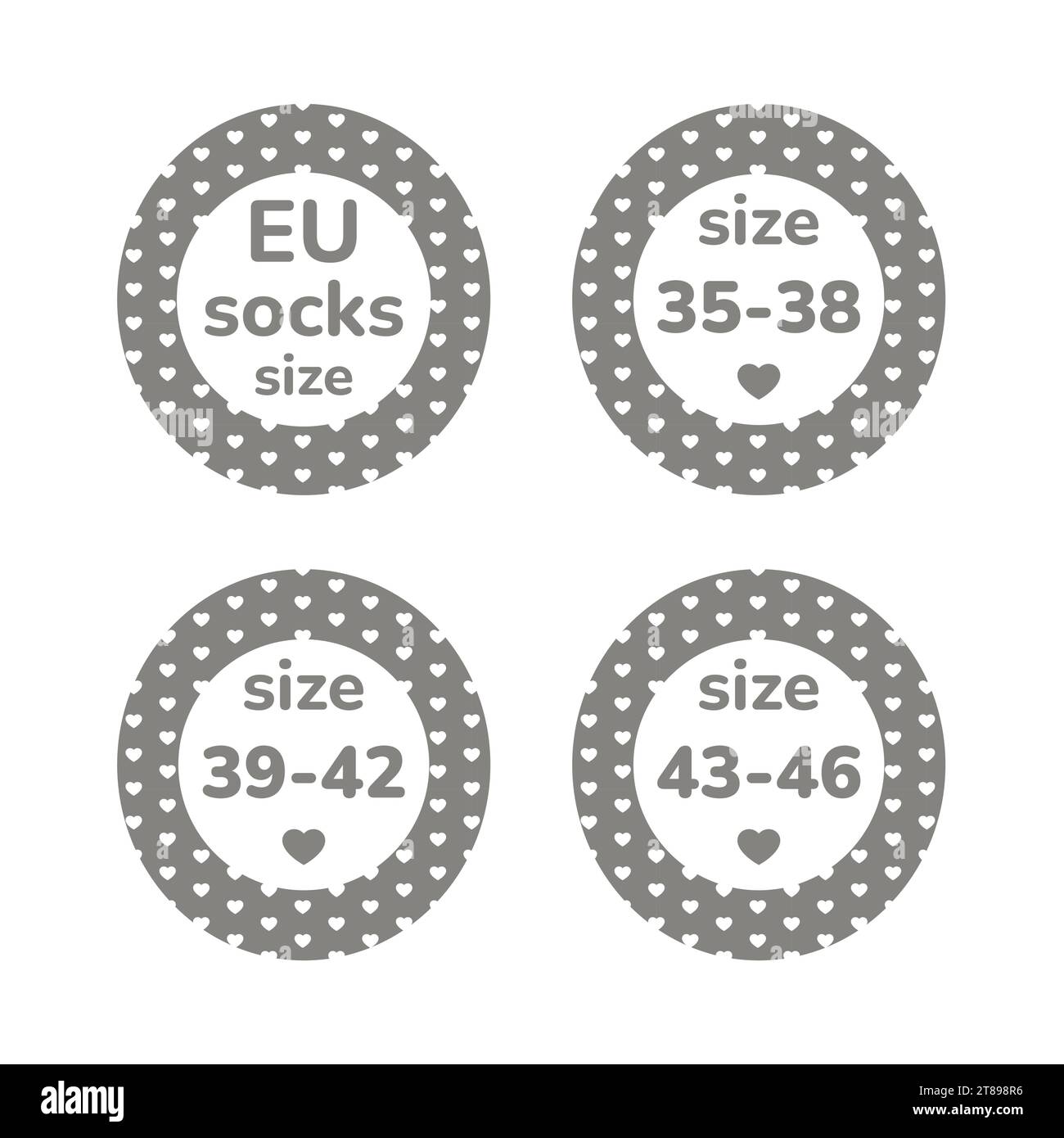 Set di etichette della taglia dei calzini europei. Etichette vettoriali di dimensioni UE. Illustrazione Vettoriale