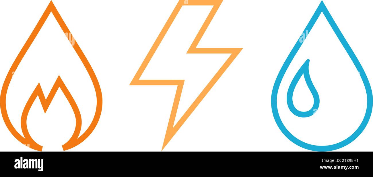 Icone lineari di elettricità, gassificazione e acqua come concetto di fornitura di servizi Illustrazione Vettoriale