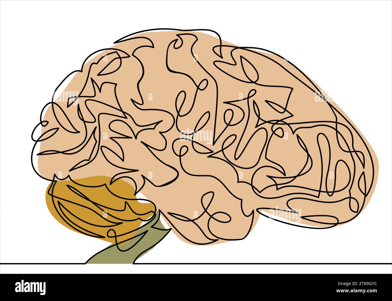 Linea vettoriale Brain-Continuous Line Drawing Illustrazione Vettoriale