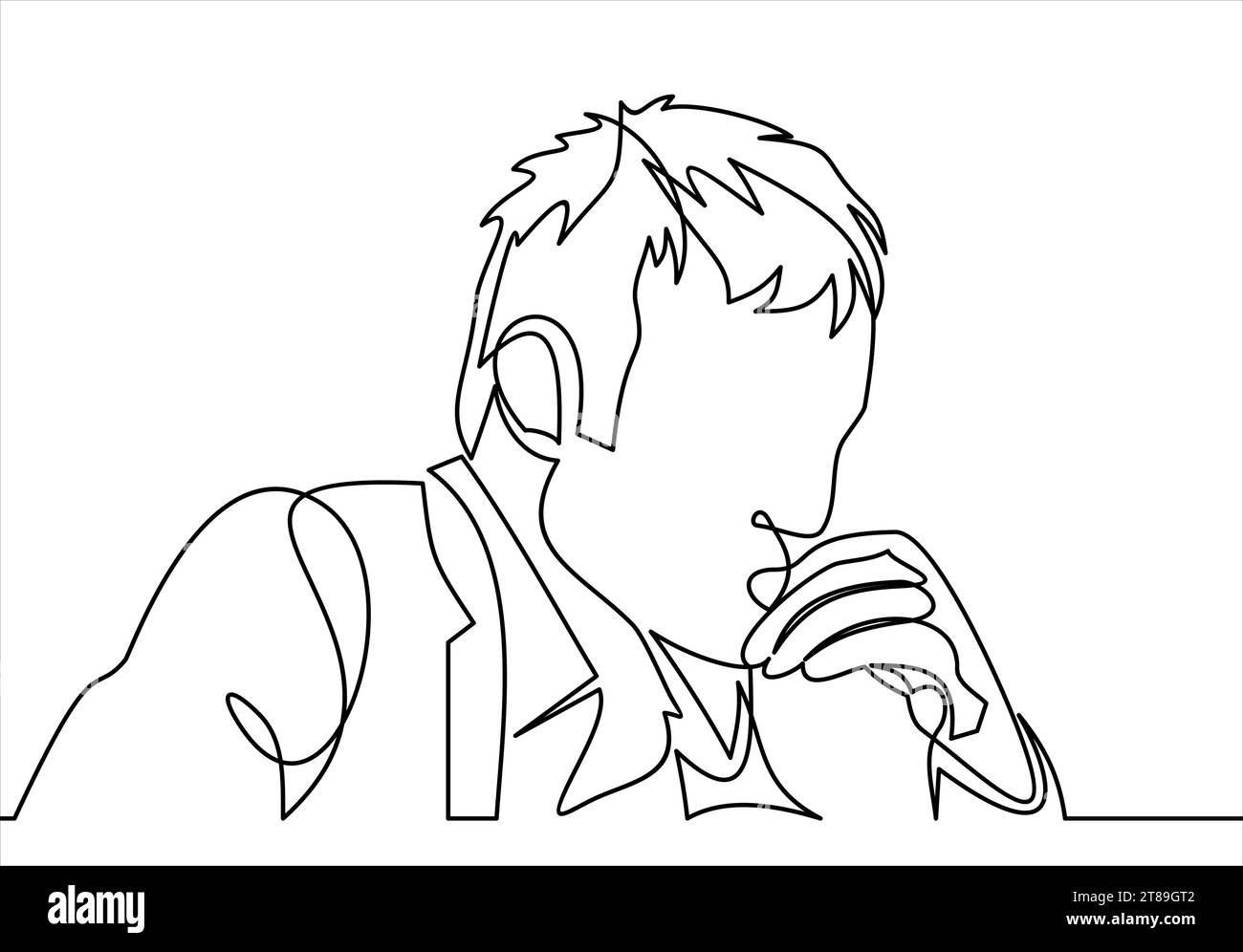 Giovane uomo d'affari che pensa.illustrazione di schizzi vettoriali disegnati a mano su sfondo bianco. Illustrazione Vettoriale
