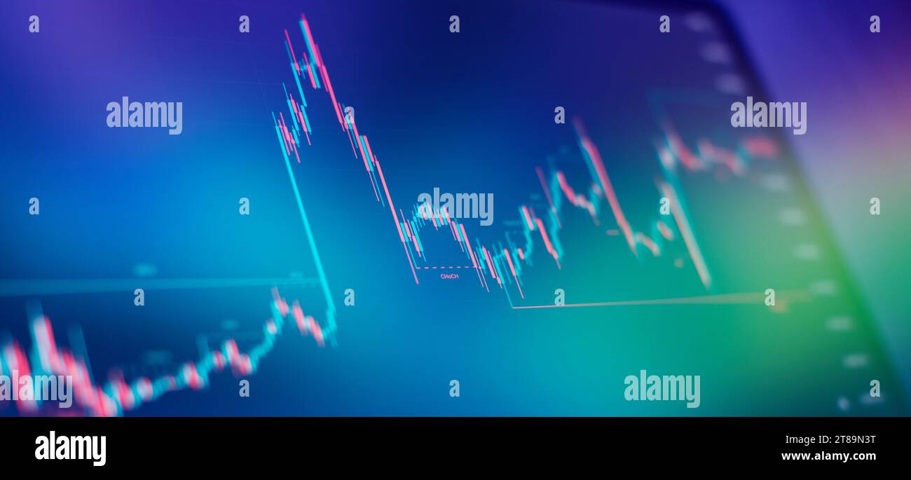 Grafico economico con diagrammi sul mercato azionario, per il business e finanziario Foto Stock