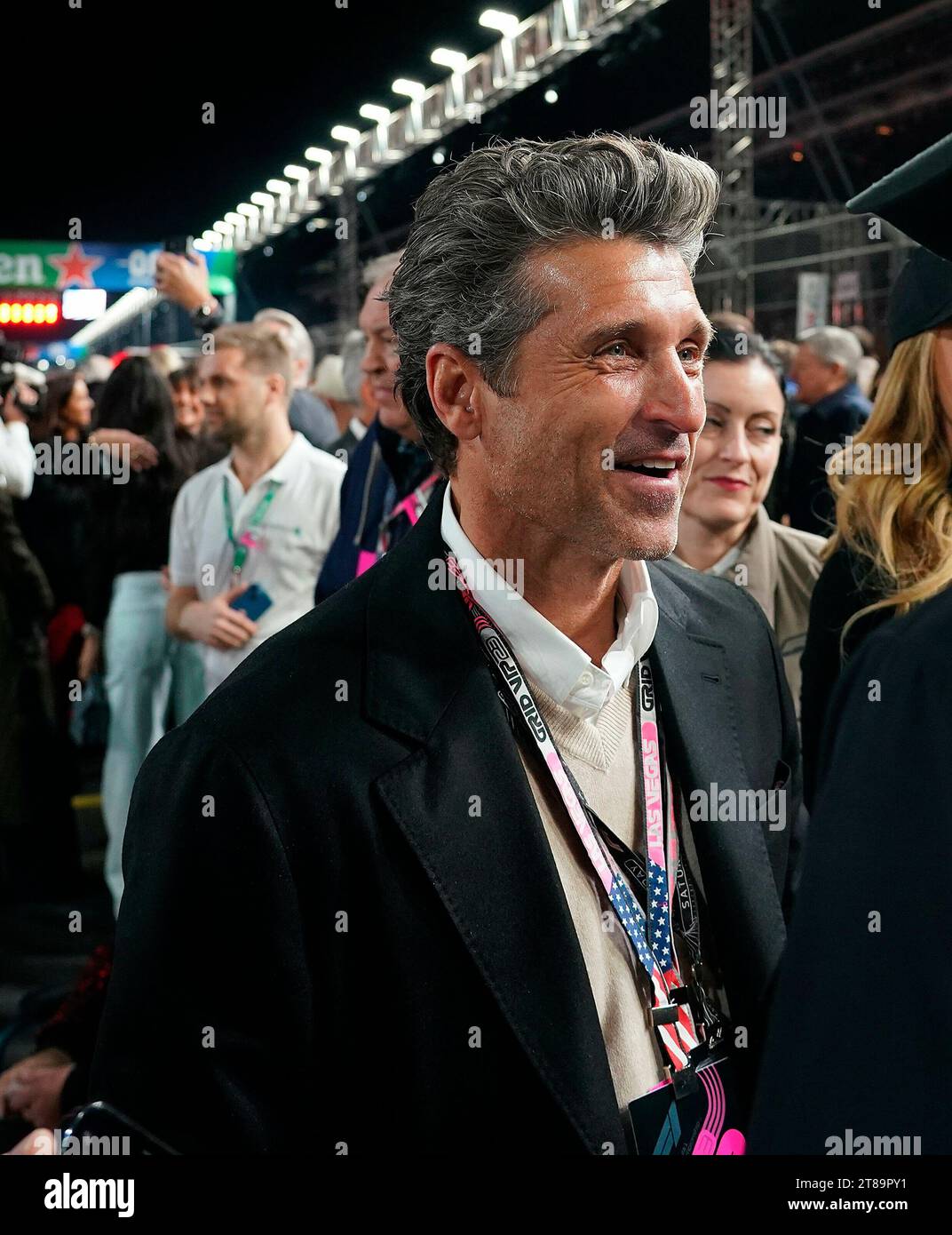 18 novembre 2023, Las Vegas Street Circuit, Las Vegas, FORMULA 1 HEINEKEN SILVER LAS VEGAS GRAND PRIX 2023, nella foto l'attore statunitense Patrick Dempsey. Foto Stock