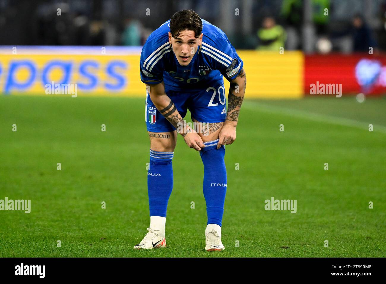 L'italiano Nicolo Zaniolo durante la partita di calcio del gruppo C di qualificazione Euro 2024 2024 tra Italia e Macedonia del Nord allo stadio Olimpico di Roma (Italia), 17 novembre 2023. Foto Stock