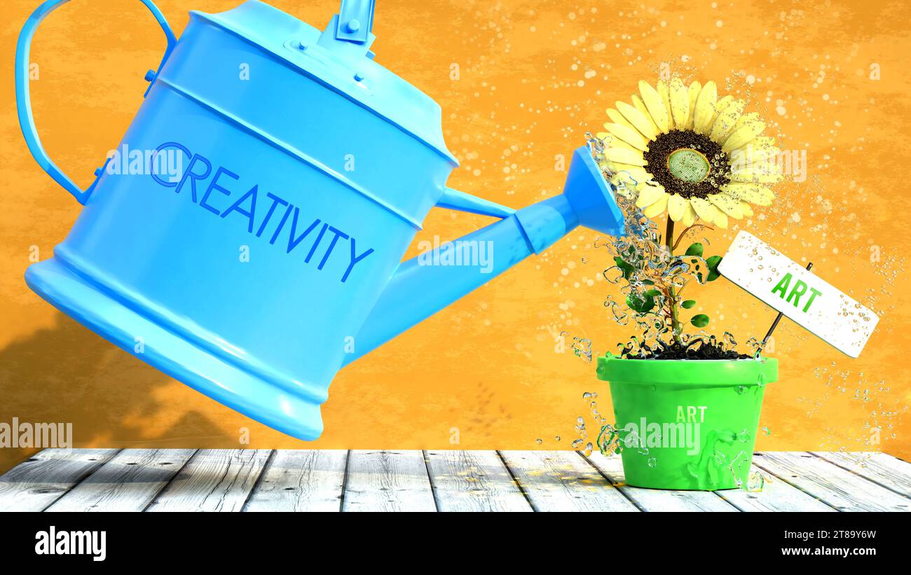 La creatività dà l'arte. Una relazione causa-effetto.,illustrazione 3d. Foto Stock