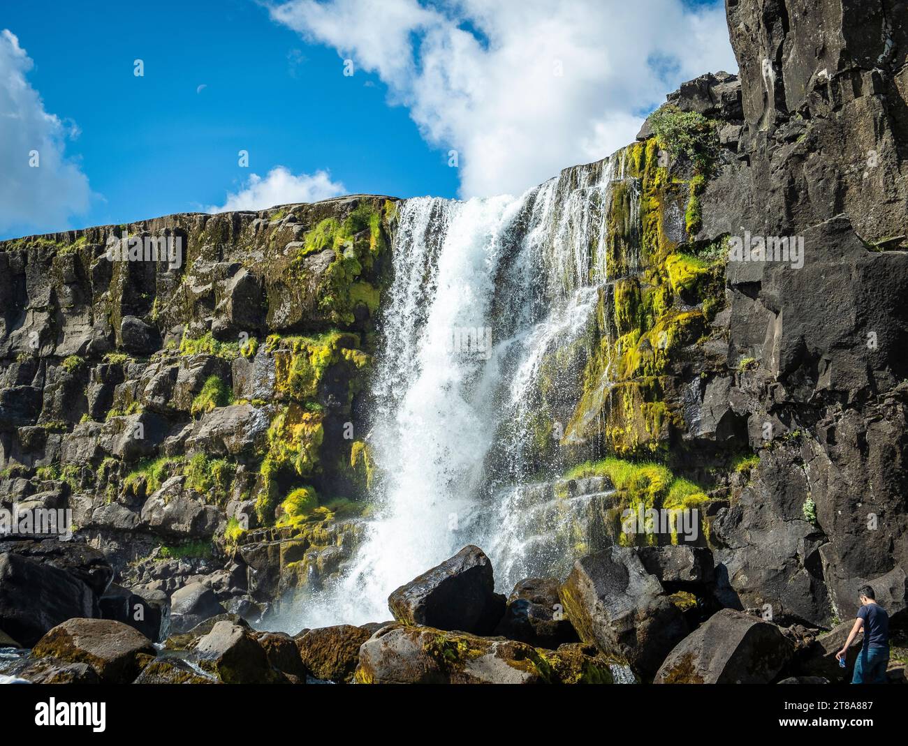 Cascata Oxarfoss a Thingvellir, Islanda, una delle principali attrazioni del percorso turistico del cerchio d'Oro - Islanda sudoccidentale. Foto Stock