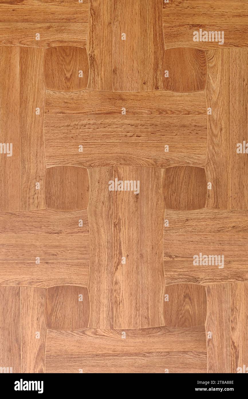 Linoleum di sfondo in legno marrone chiaro naturale sul terreno o sulla parete Foto Stock