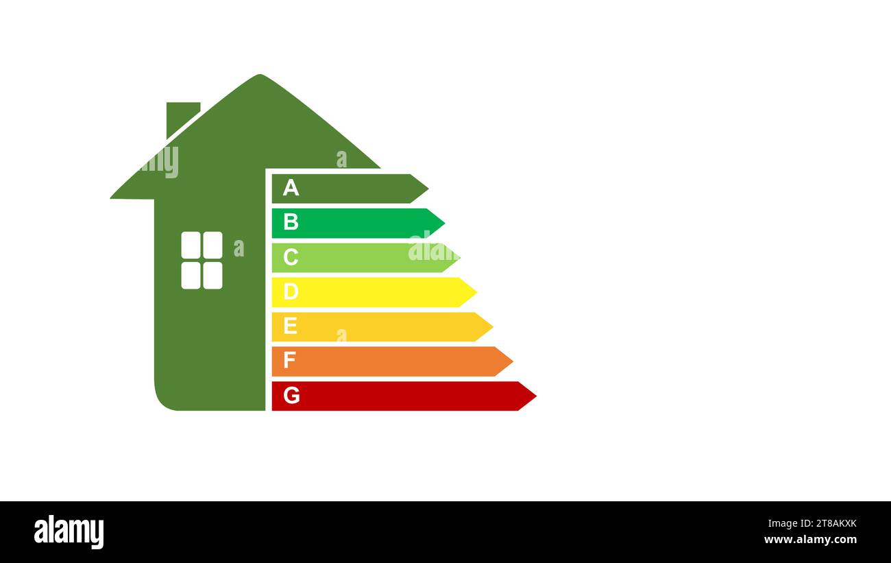 Illustrazione dell'icona EPC del certificato di prestazione energetica con classi A, B, C, D, e, F e G Illustrazione Vettoriale