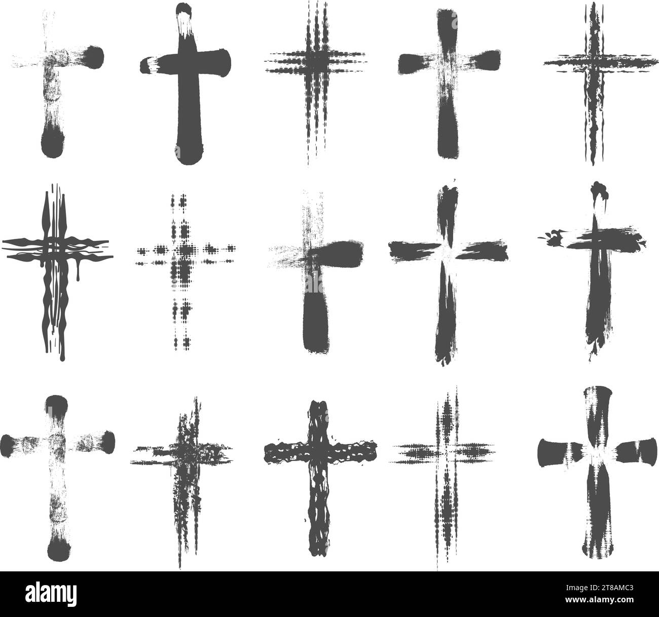 Collezione Grunge Christian Crosses Illustrazione Vettoriale