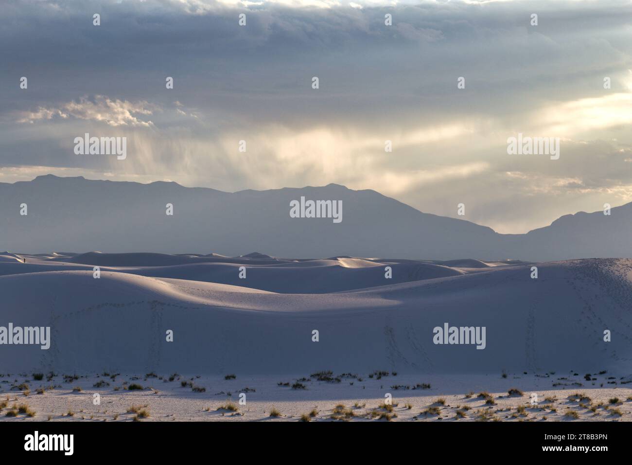 Innalzandosi dal cuore del bacino di Tularosa è una delle più grandi meraviglie naturali del mondo: Le scintillanti sabbie bianche del New Mexico. Foto Stock
