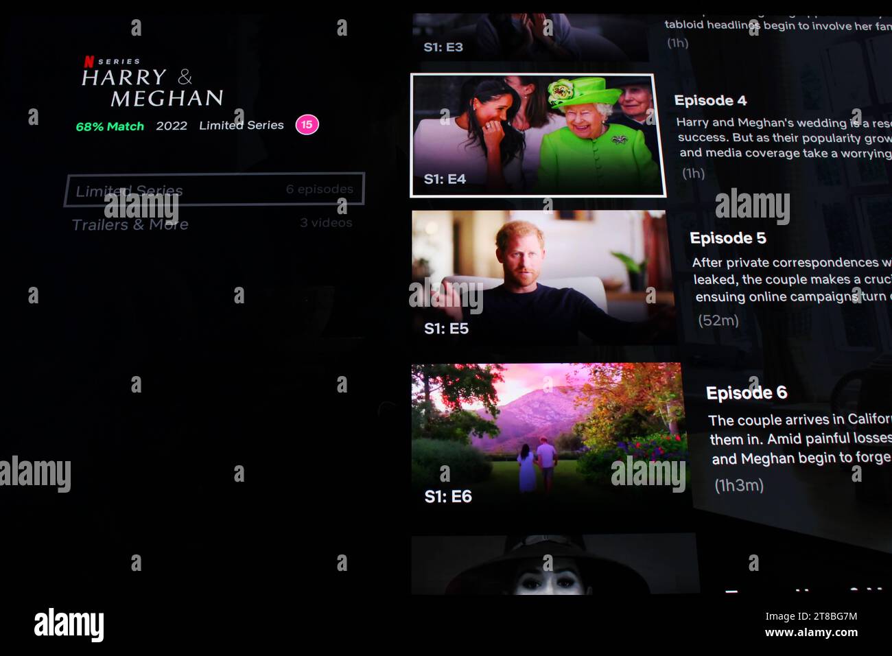 L'app Netflix mostra Harry & Meghan, un popolare documentario in due parti sul Duca e la Duchessa del Sussex, che è stato oggetto di polemiche Foto Stock