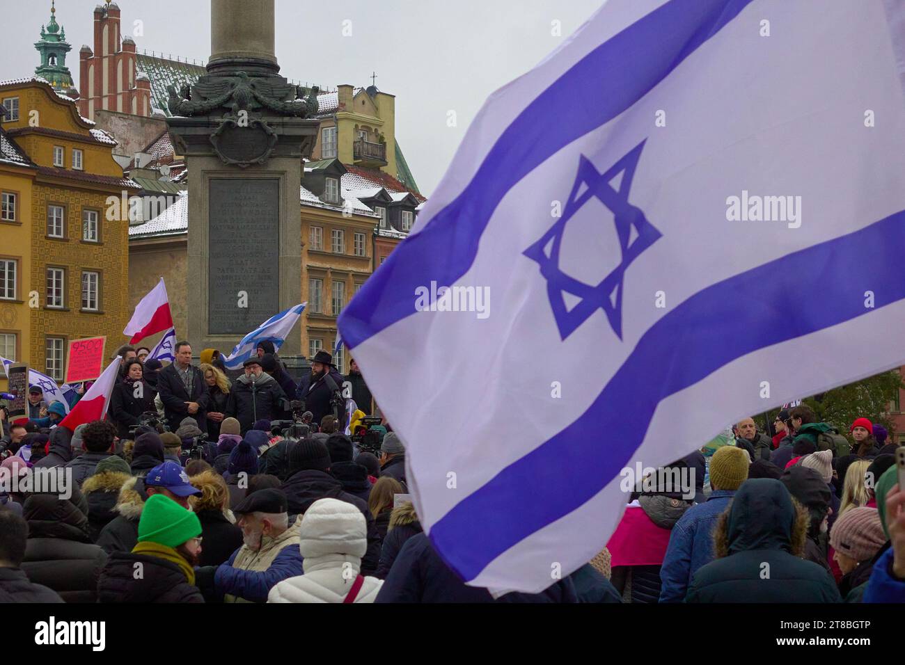 Varsavia, Polonia. 19 novembre 2023. Un raduno di solidarietà israeliano organizzato dall'Ambasciata israeliana. (Immagine di credito: © Hubert Mathis/ZUMA Press Wire) SOLO USO EDITORIALE! Non per USO commerciale! Foto Stock