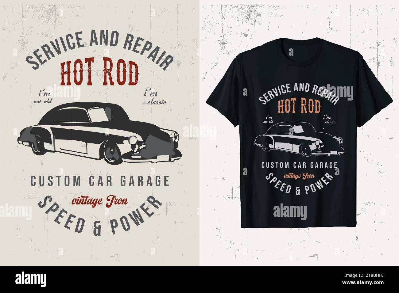 T-shirt vintage Hotrod Car Vector. Illustrazione Vettoriale