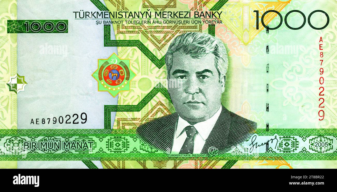 Presidente Saparmurat Niazov (1940 - 2006) ritratto dal Turkmenistan 10 000 Manat 2005 banconote Foto Stock