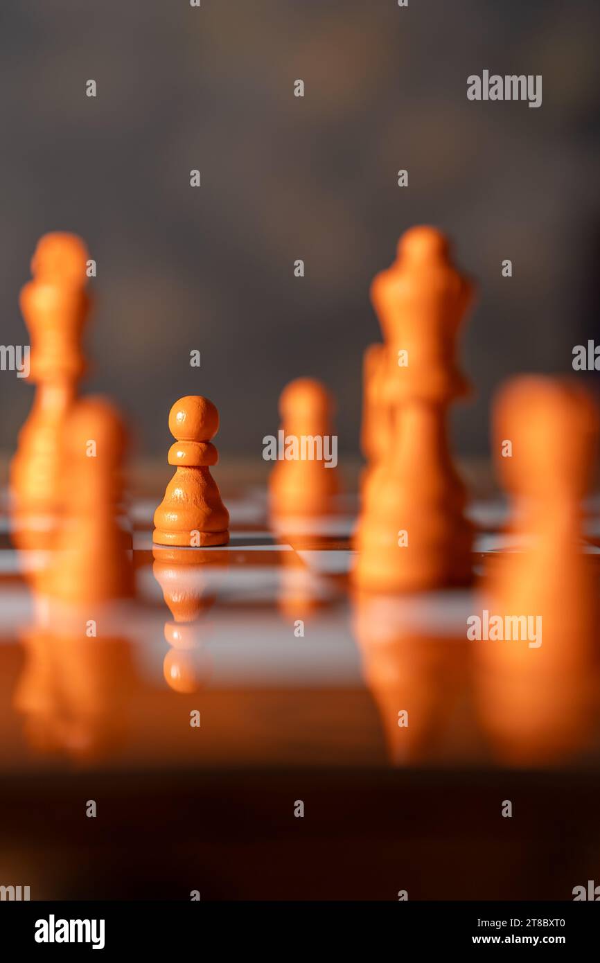foto ravvicinata di una pedina, un pezzo da scacchi. Gli scacchi sono un gioco da tavolo di strategia e intelligenza. concetto di isolamento Foto Stock