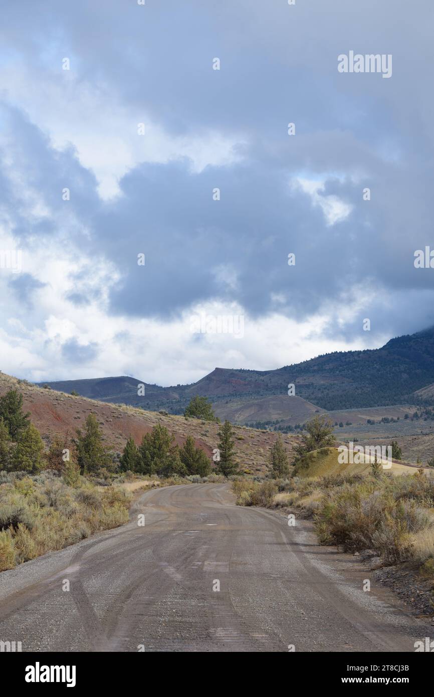 Gravel Bear Creek Road con John Day National Monument Painted Hills Unit Foto Stock