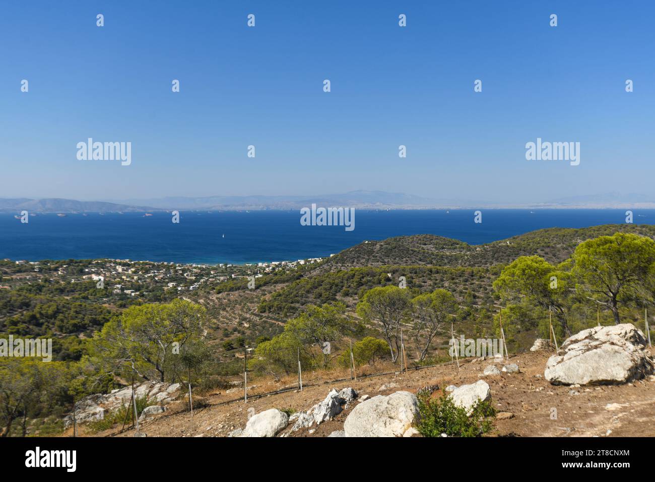 Egina: Vista panoramica sul Golfo Saronico, Grecia Foto Stock