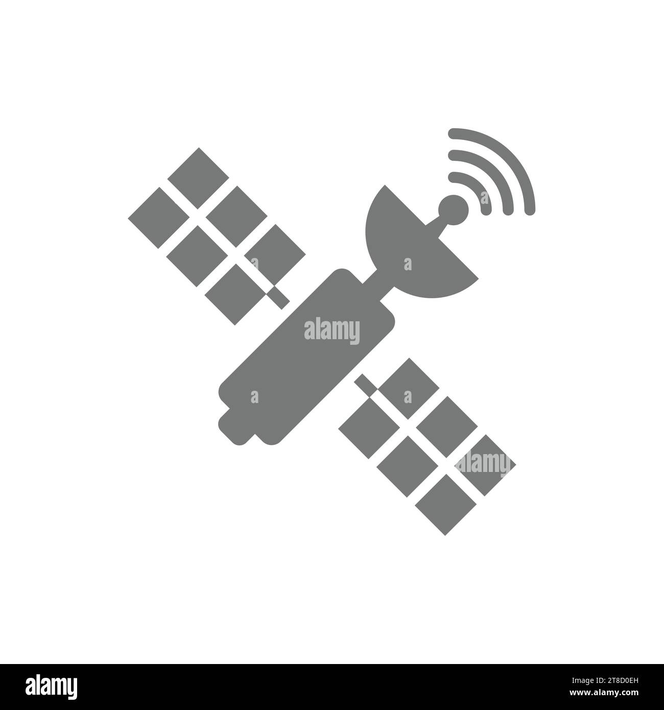Icona satellite e vettore antenna. Stazione orbitale spaziale con simbolo di trasmissione del segnale. Illustrazione Vettoriale