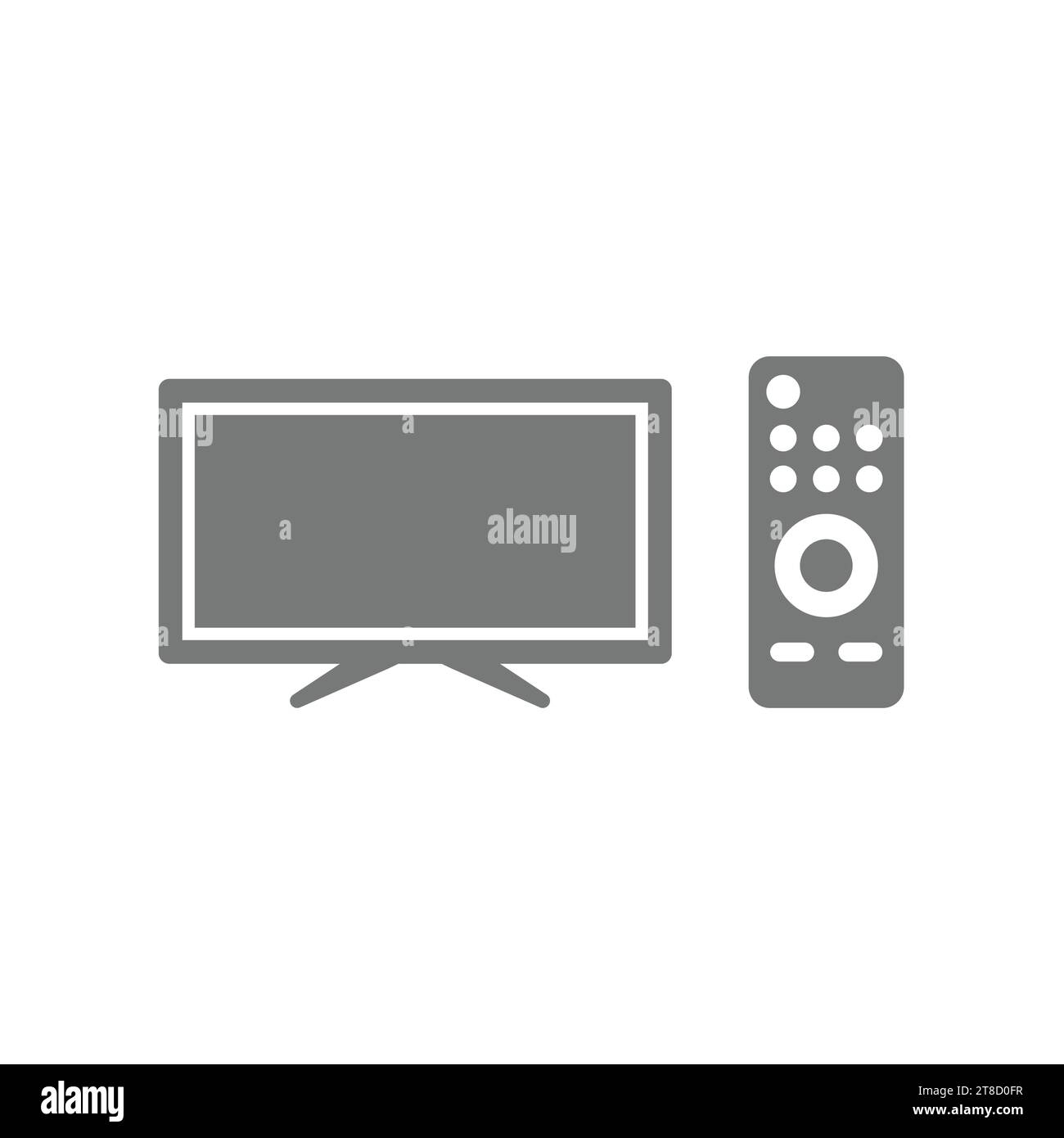 Icone vettoriali dello schermo TV e del telecomando. Icona del servizio del fornitore di servizi via cavo. Illustrazione Vettoriale