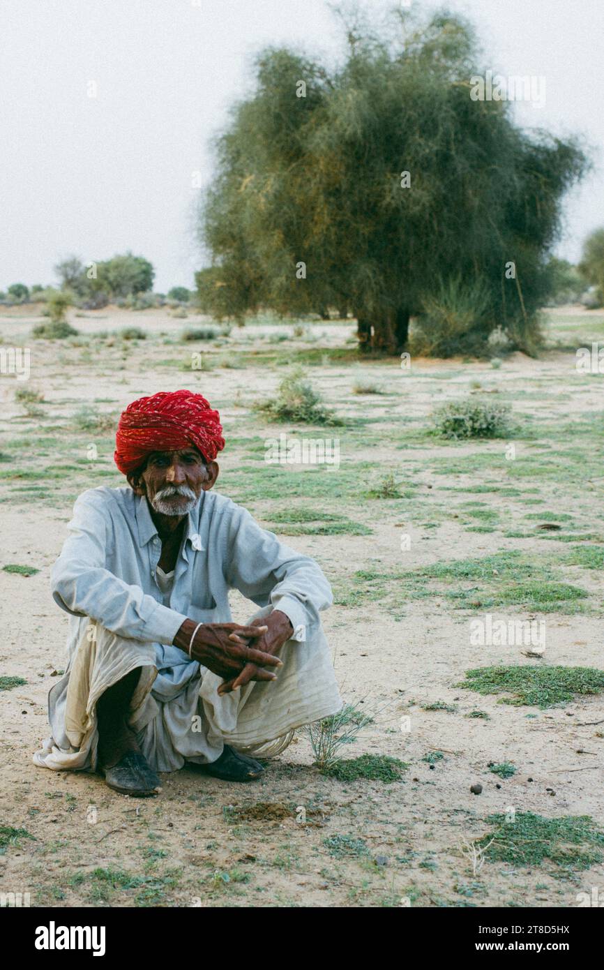 Tradizionale uomo Rajasthani anziano in India Foto Stock