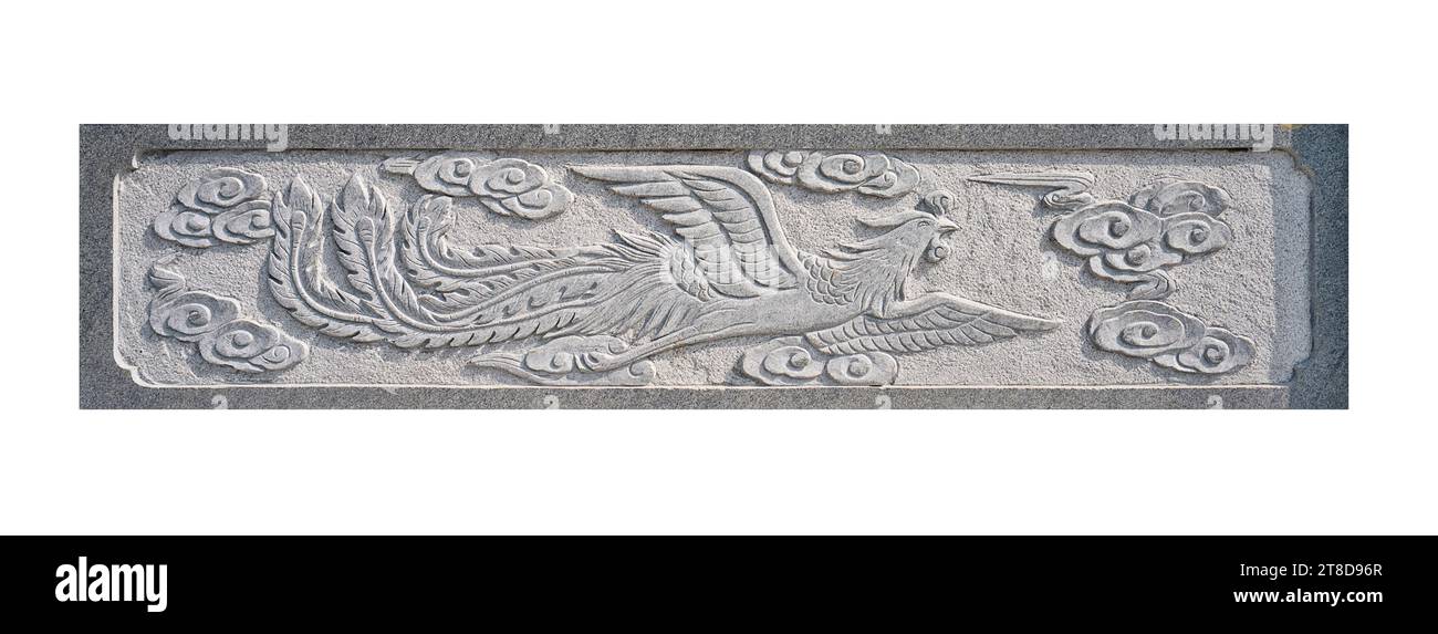 Simbolo tradizionale cinese Feng-Huang (uccello mistico cinese, Fenice) decorazione murale nel tempio di Pechino, Cina Foto Stock