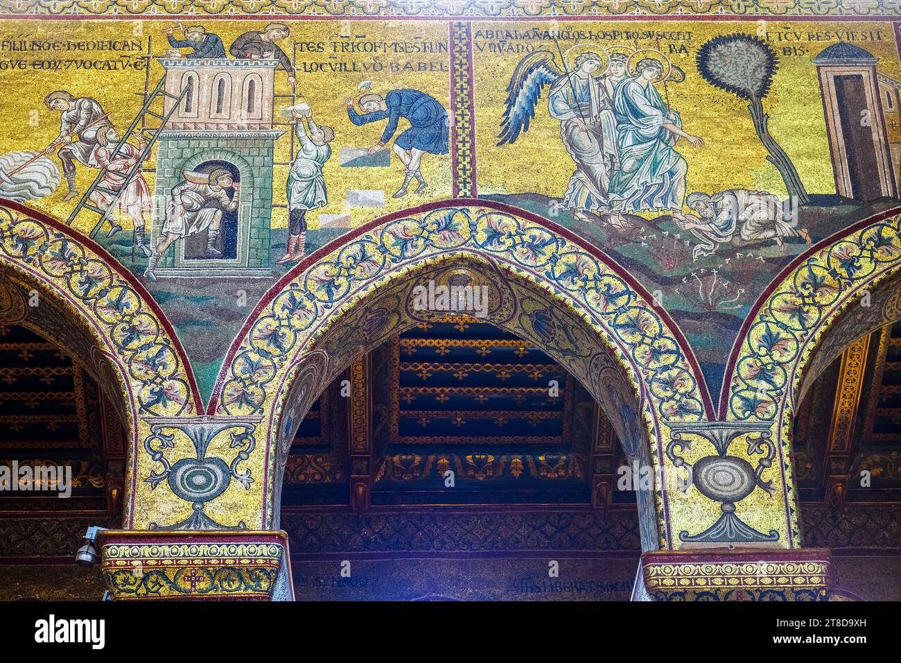 Mosaici bizantini che riproducono storie dell'Antico Testamento nella Cattedrale di Monreale, Palermo - Sicilia, Italia Foto Stock