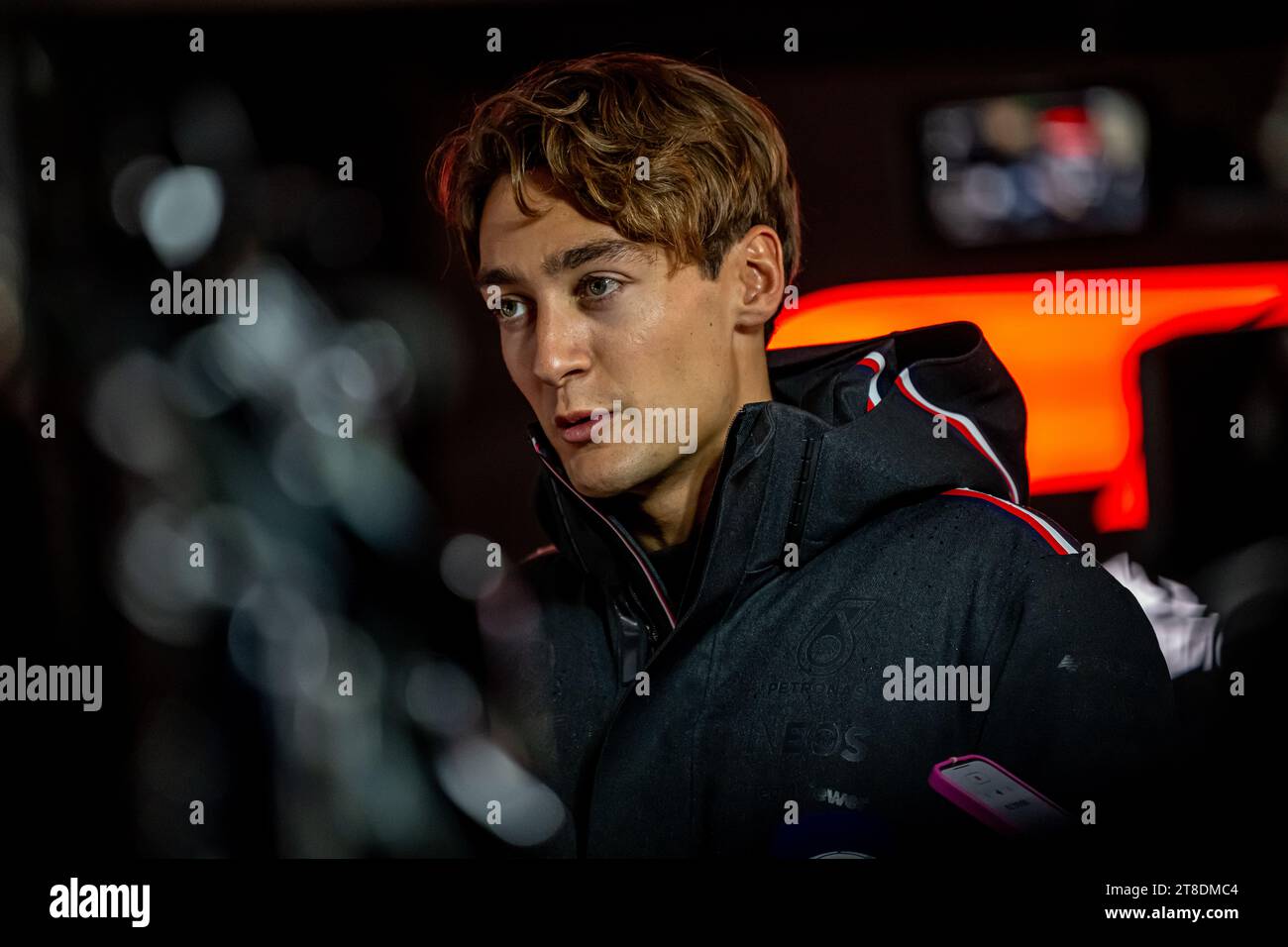 LAS VEGAS STREET CIRCUIT, STATI UNITI - 15 NOVEMBRE: George Russell, Mercedes F1 F1 W14 durante il Gran Premio di Las Vegas al Las Vegas Street Circuit giovedì 15 novembre 2023 a Las Vegas, Stati Uniti. (Foto di Michael Potts/BSR Agency) Foto Stock