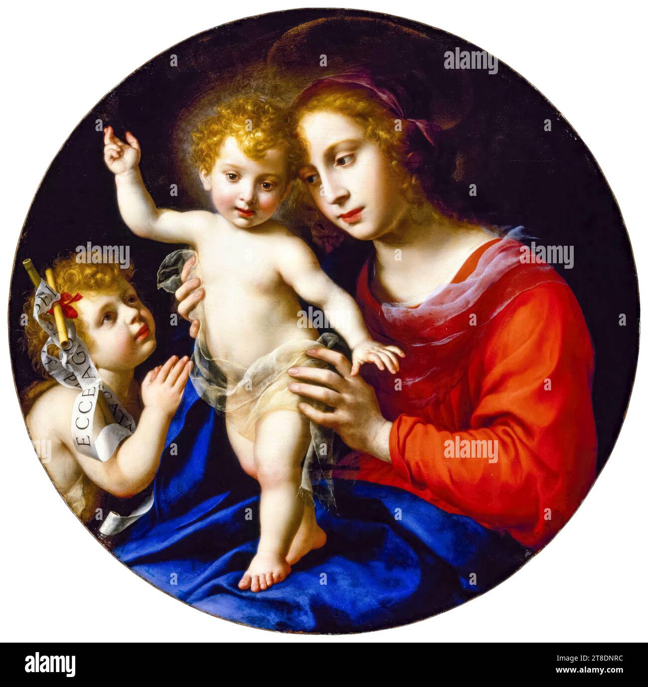 Carlo dolci, Vergine con bambino e San Giovanni Battista, dipinto ad olio su legno, 1635-1638 Foto Stock