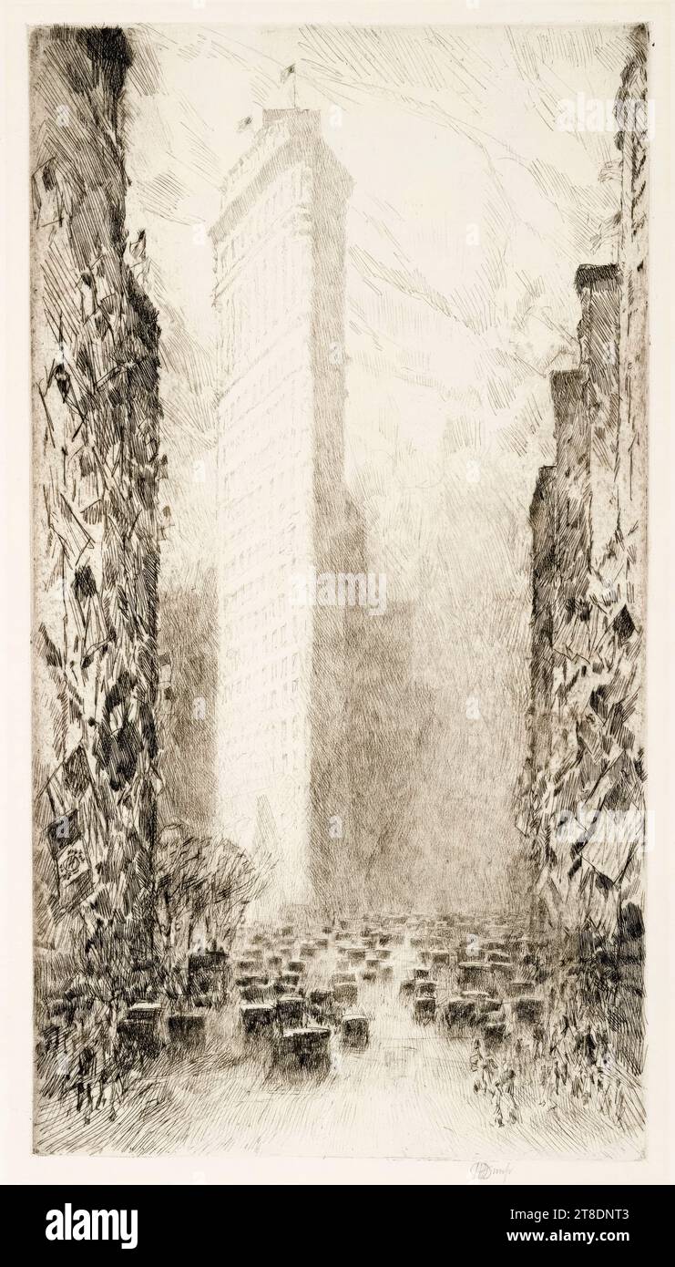 Childe Hassam, compleanno di Washington, Fifth Avenue alla 23rd Street, etching, 1916 Foto Stock