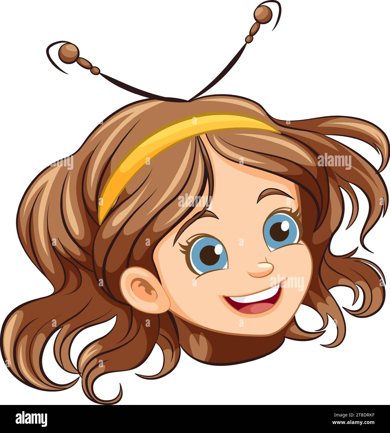 Una simpatica ragazza dei cartoni animati che indossa un accessorio per la testa sorride Illustrazione Vettoriale