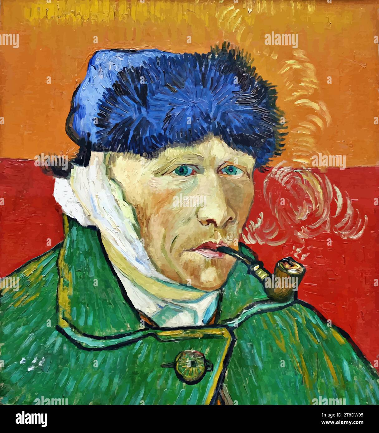 "Autoritratto con orecchio bendato, 1889 (olio su tela) dell'artista Gogh, Vincent van (1853-90) / Dutch" Illustrazione Vettoriale