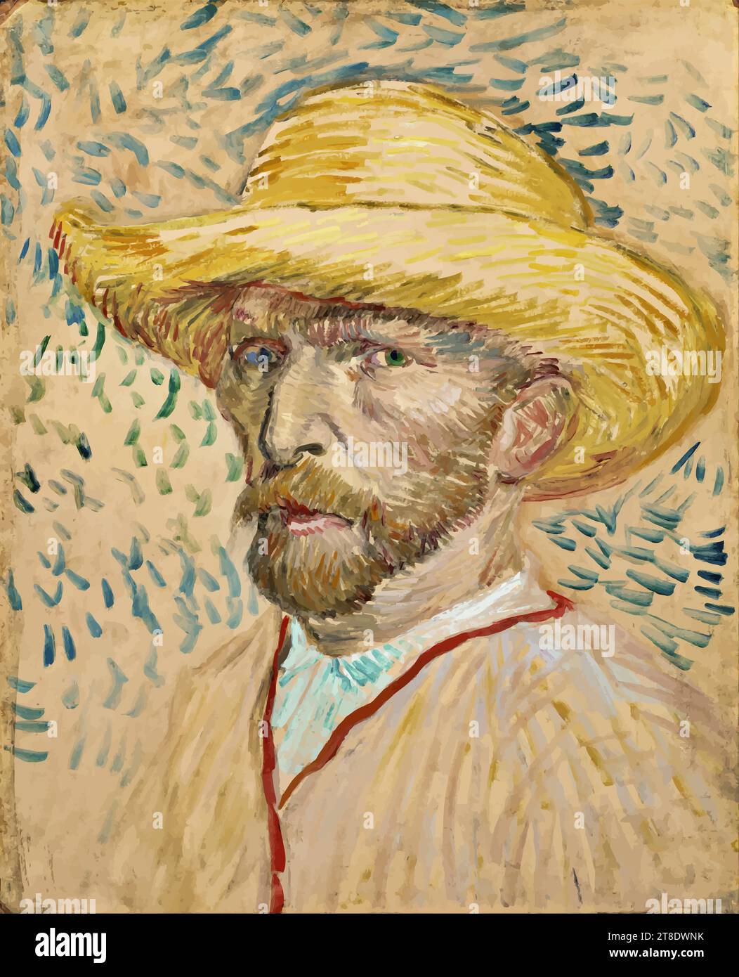 Autoritratto con cappello di paglia, 1887 (olio su cartone) dell'artista Gogh, Vincent van (1853-90) / olandese Illustrazione Vettoriale