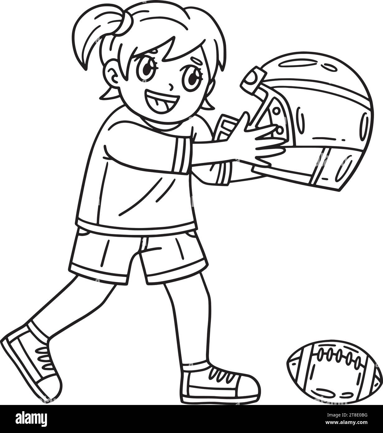 Ragazza con un casco da calcio e palla isolata Illustrazione Vettoriale