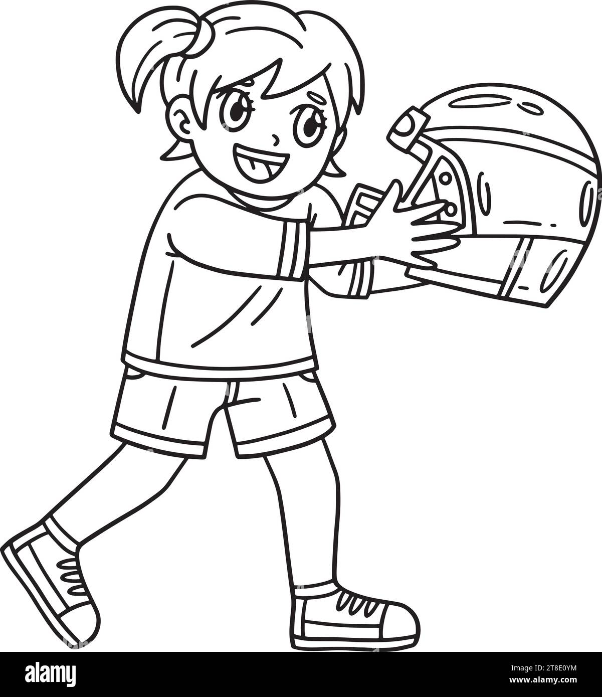 Pagina da colorare isolata casco da ragazza e da calcio Illustrazione Vettoriale