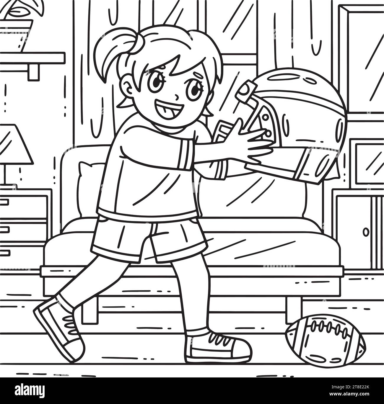 American Football Girl casco da colorare pagina Illustrazione Vettoriale
