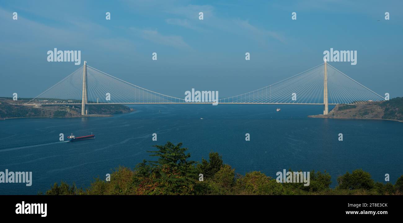 Istanbul, terzo Ponte sul Bosforo dalla Collina di Yoros. ( Turkis; Yavuz Sultan Selim Köprüsü ). Le colline turistiche di Istanbul. La giunzione del contino Foto Stock