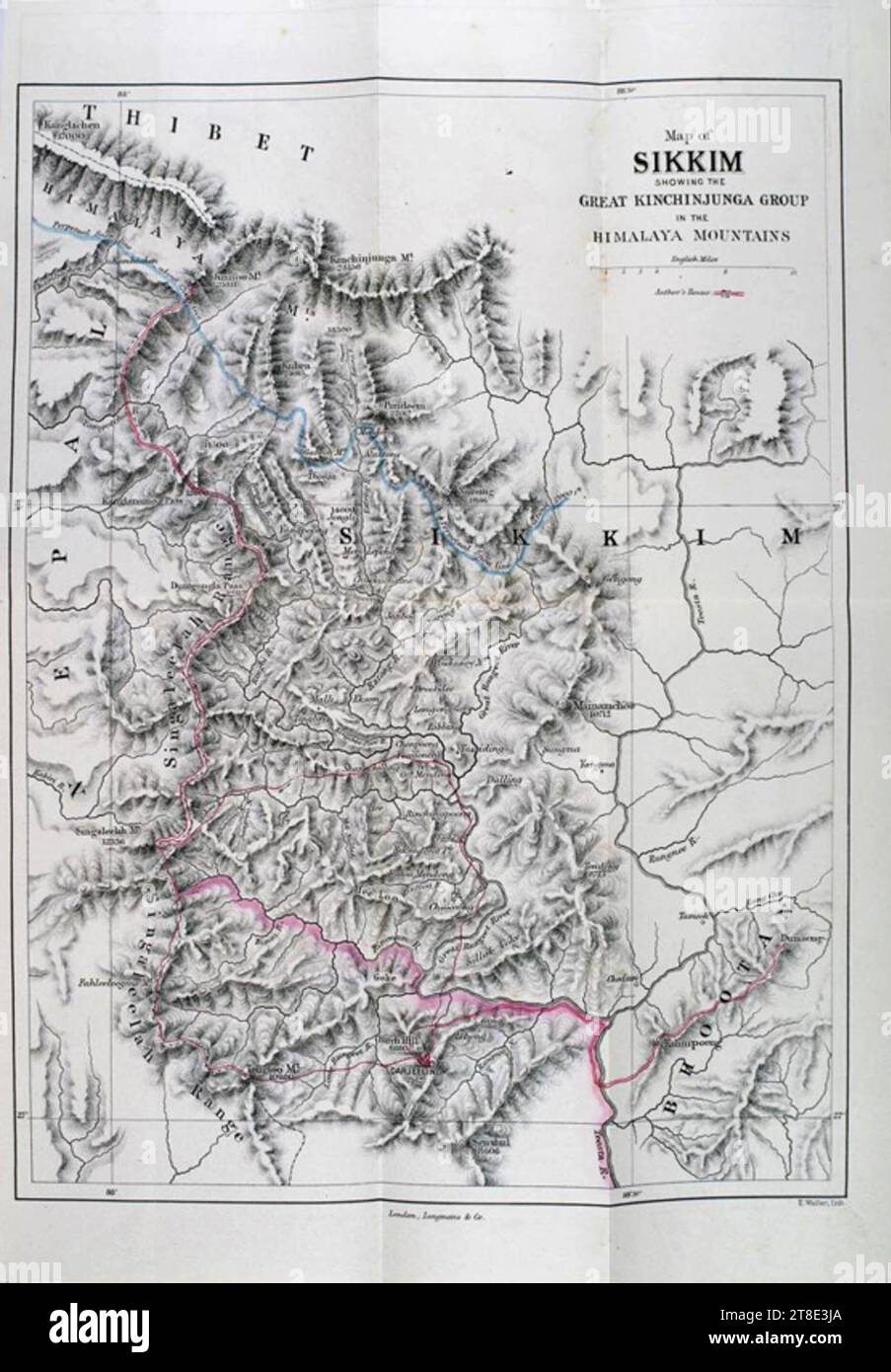 Mappa del Sikkim Great Kinchinjunga Group Foto Stock