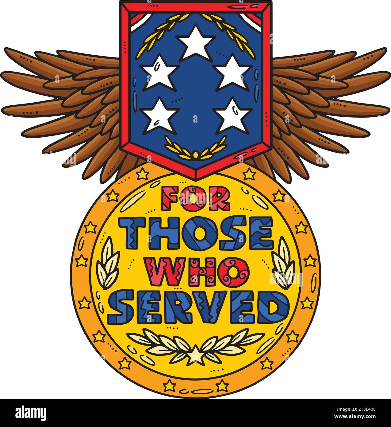 Per coloro che hanno servito Medal Wings Cartoon Clipart Illustrazione Vettoriale