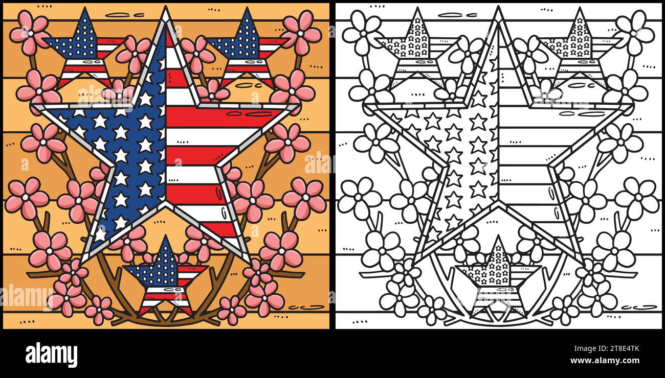 Illustrazione dei fiori della bandiera degli Stati Uniti Memorial Day Star Illustrazione Vettoriale