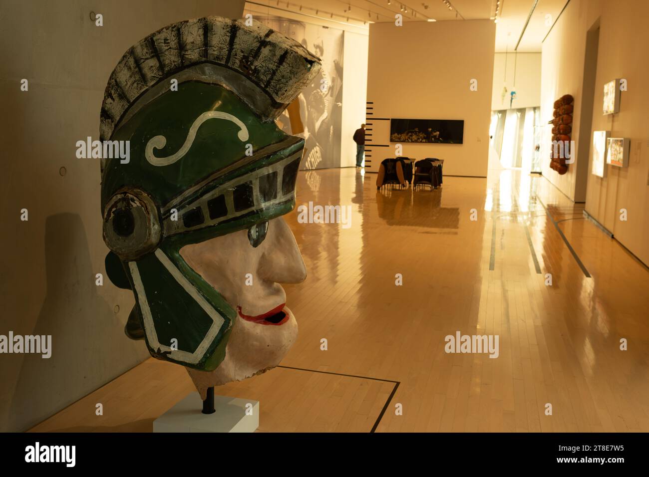 Modello di testa di Sparty, realizzato nel 1956, in mostra presso l'Eli and Edythe Broad Art Museum presso la Michigan State University, East Lansing Michigan USA Foto Stock