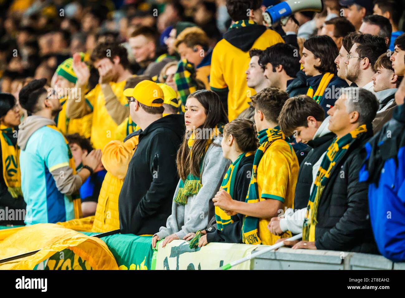 MELBOURNE, AUSTRALIA - 16 NOVEMBRE: Atmosfera durante la partita di qualificazione della Coppa del mondo FIFA 2026 tra Australia Socceroos e Bangladesh all'AAMI Park Foto Stock