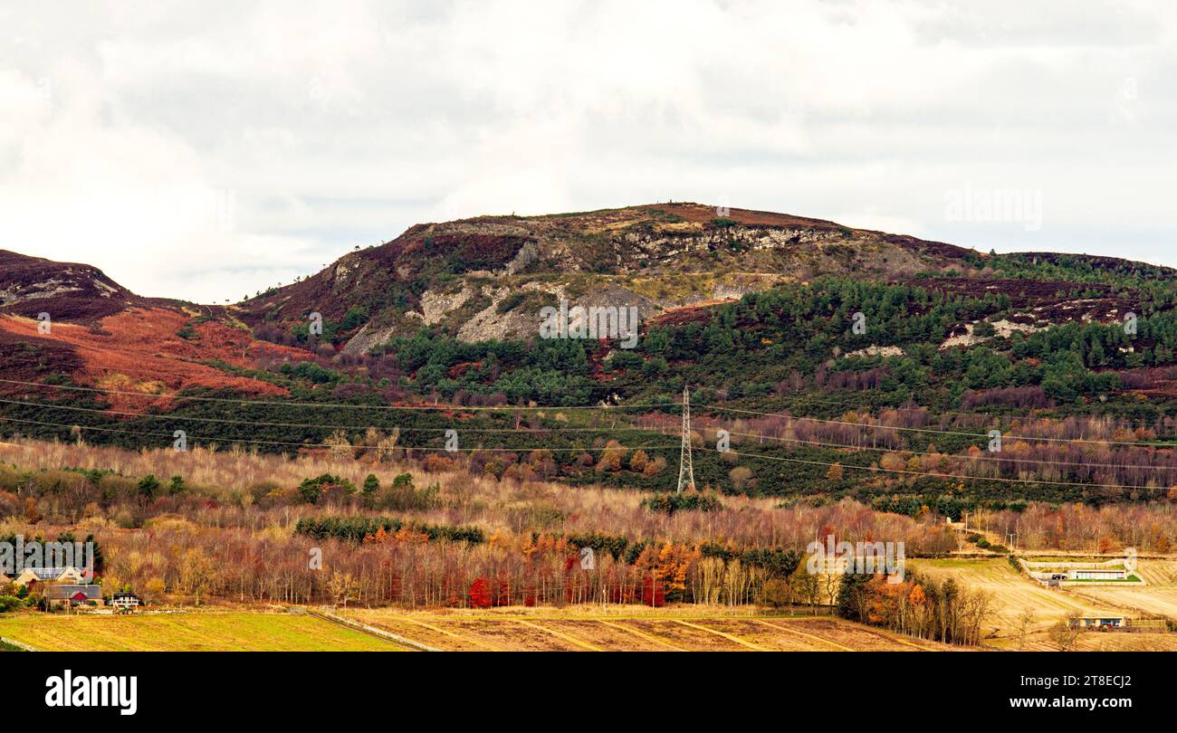 Dundee, Tayside, Scozia, Regno Unito. 20 novembre 2023. Tempo nel Regno Unito: Nelle zone rurali di Dundee, il sole dell'inizio dell'inverno con un clima mite crea spettacolari scenari paesaggistici delle Sidlaw Hills e della Strathmore Valley. Crediti: Dundee Photographics/Alamy Live News Foto Stock