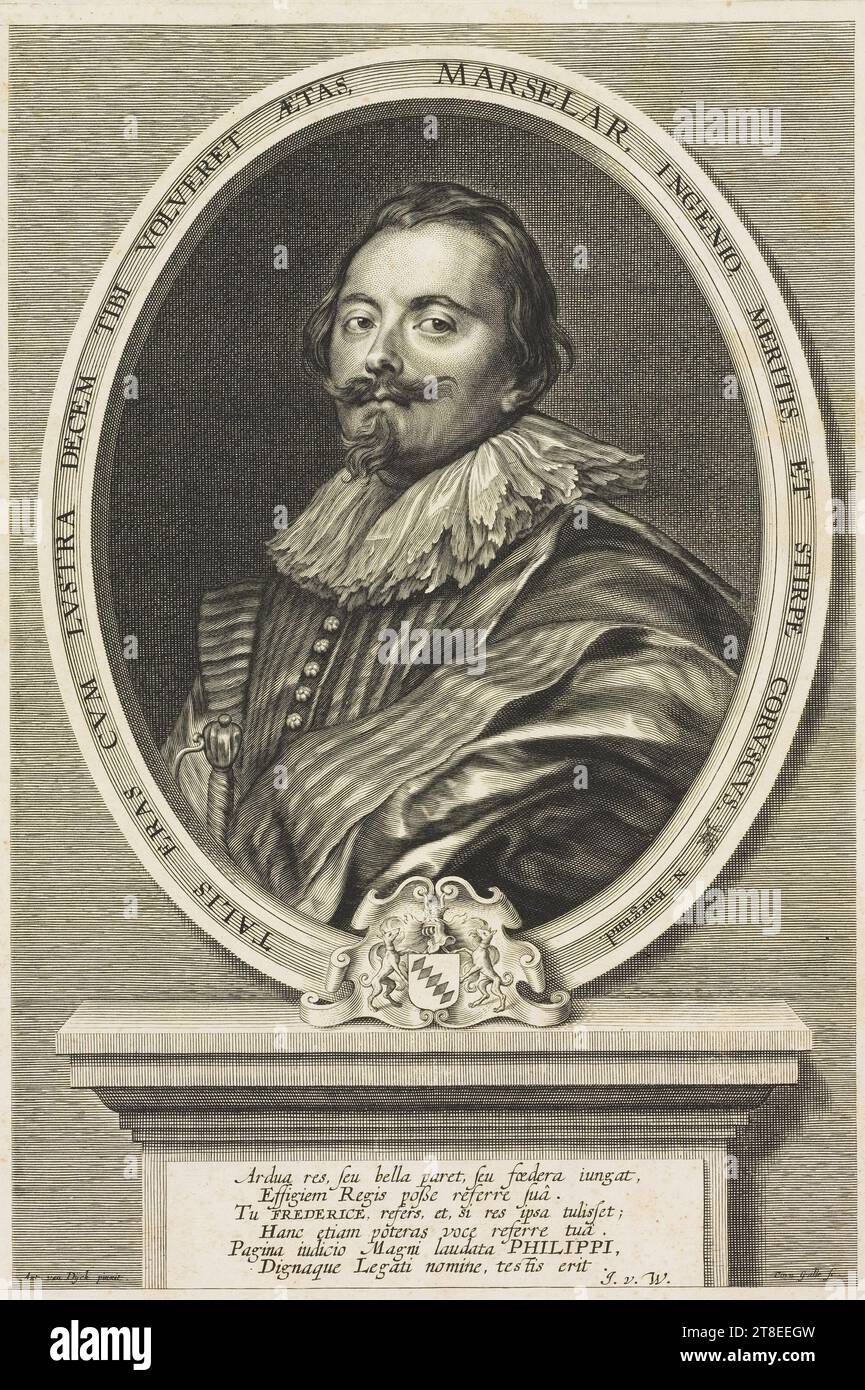 ... no 153 Dr. Prof. C. De Paepe. MARSELAR, INGENIO, MERITIS, ET STIRPE CORVSCVS. N. Burgund. TALIS ERAS CVM LVSTRA DECEM TIBI VOLVERET ÆTAS,. Ardua res, seu bella paret, seu fœdera iungat, Effigiem Regis poße referre sua. Tu FREDERICE, fa riferimento, et, si res ipsa tulisset; Hanc etiam poteras voce referre tua. Page iudicio Magni laudata PHILIPPI, Dignaque legati nomine, tes tis erit. J.v.W. Ant. Van Dijck pinxit. Granturco. Galle fc Foto Stock