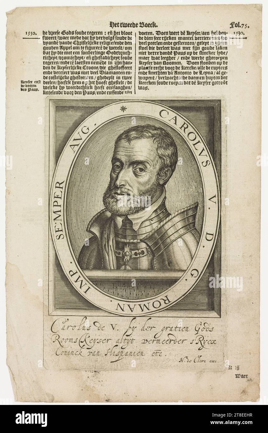 CAROLVS V. D. G. ROMAN. IMP. SEMPER. MEDIA Carolus de V. di der gratien Gods Roman Keyser altyt vermeerder S Rycx Coninck di Hispanien etc Foto Stock